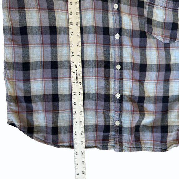 CP Shades Jay Plaid Button-Up Shirt Womens L Rolled Tab Sleeves Gray Cotton - Picture 10 of 13